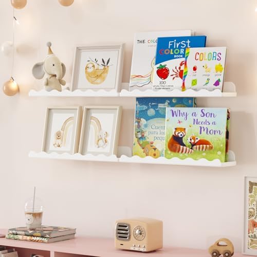 Lifewit Plastic Nursery Floating Book Shelves 16 Pack, 15"x3.4" White Clouds Plastic Wall Shelf for Bedroom Kids, Hangin