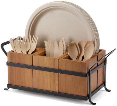 NelyBet Utensil Holder Silverware Caddy for Party Countertop, 4pcs Wood Bins Set Silverware Organizer Cutlery Holders fo