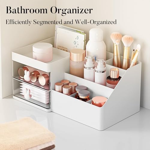 Makeup Organizer, Cosmetic Desk Storage Box with Drawers Skincare Organizers for Dressing Table, Countertop, Bathroom Co