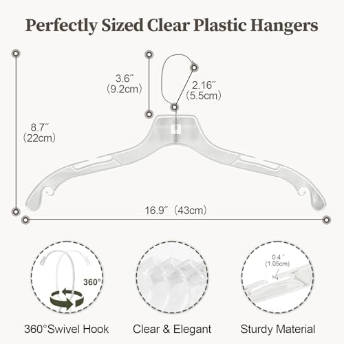 Clear Plastic Hanger 25 Pack, Heavy Duty Clothes Hangers
