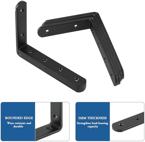 Mooche Black Shelf Brackets, Heavy Duty Floating Shelf Bracket for Wood Shelves, Wall Mounted Metal L Brackets, Wall She