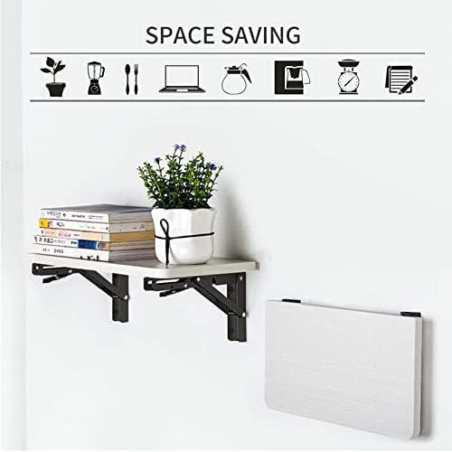 YUMORE 8 Inch Folding Shelf Bracket, Heavy Duty L Bracket, Black, 2 Pack