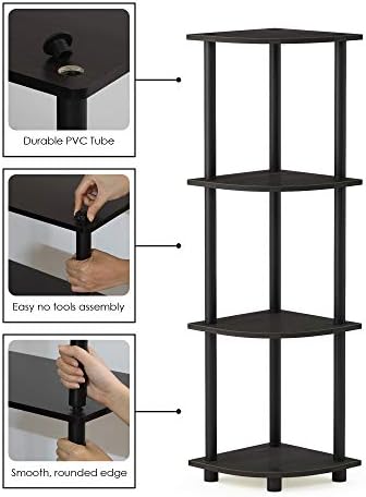 Furinno TURN-N-TUBE Corner Shelf, 4-Tier Corner Bookshelf, Display Storage Shelves with Open Shelves, for Organization a