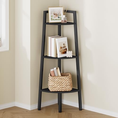 Hoctieon Corner Shelf, 3-Tier 40" Tall Corner Bookshelf, Rustic Ladder Shelf, Industrial Display Stand for Living Room, 