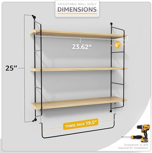 Sorbus 3-Tier Floating Shelves for Wall, Bathroom Storage & Decor (Maple)