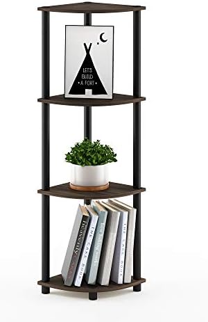 Furinno TURN-N-TUBE Corner Shelf, 4-Tier Corner Bookshelf, Display Storage Shelves with Open Shelves, for Organization a