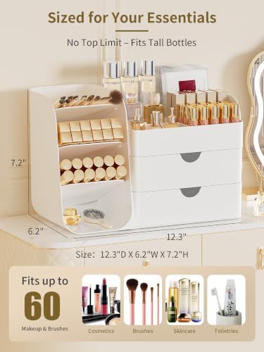 Booklov Small Makeup Organizer for Vanity Countertop, White