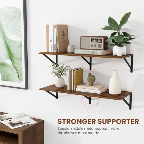Heimlove 32W x 12D Deep Floating Shelves Set of 2 Walnut
