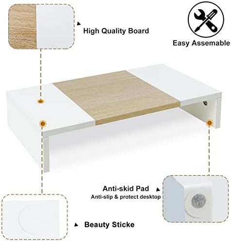 TEAMIX 20 Inch Monitor Stand Riser, Wooden Desktop Riser for TV/PC/Laptop/Printer, Cozy Monitor Riser with Storage, Lapt