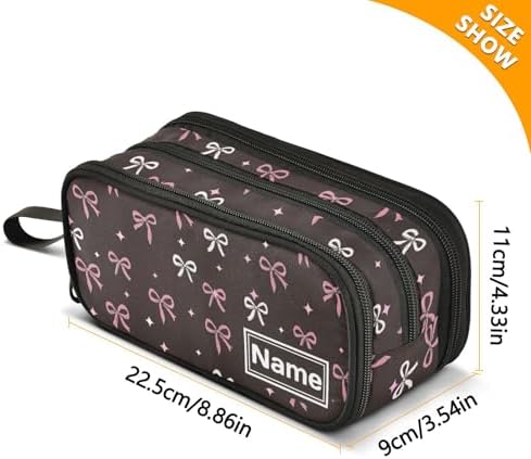 Wfrish Custom Pencil Case with Name,Pink Bow Stars Personalized Pencil Bag Large Big Capacity for Student Boys Girls Kids Teen, Customized Name Pencil Box for School Office