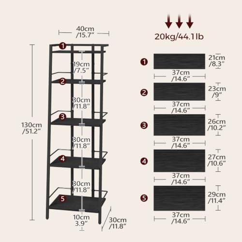 MAHANCRIS 5-Tier Book Shelf, Ladder Shelf, Bookcase, Ladder Shelving Unit