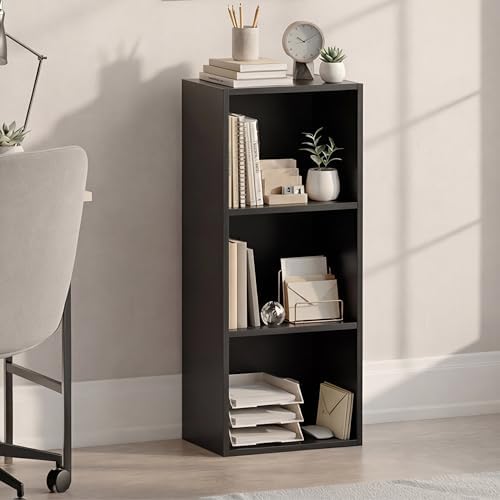 Vida Designs Oxford 3 Tier Cube Bookcase Black Wooden Shelf Unit for Office Living Room Furniture