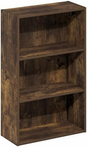 Furinno Basic Book Shelf, 3-Tier Bookshelf, Cube Storage Organizer Bookcase with Open Shelf, 7 x 17 x 26, for Living Roo