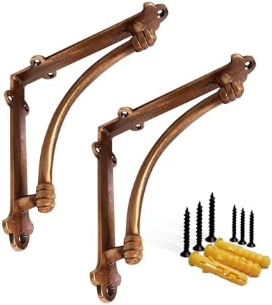 NACH Decorative Shelf Brackets, 2 Pack of 7 x 1.5 x 7 inch Copper Cast Iron Shelf Brackets - Decorative Brackets for Mou