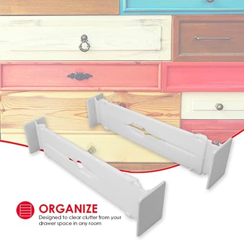 Home Basics 2 Piece Plastic Adjustable Drawer Dividers, White (2) | Organize Any Drawer | Great for Crafts, Accessories 