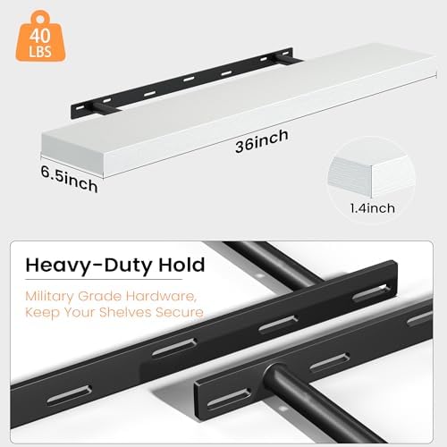 Fun Memories Floating Shelves for Wall 36 Inch, Set of 2 – Wall-Mounted Storage & Display Shelf with Invisible Bracket, 