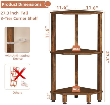 YUFAM 3-Tier Corner Shelf, Brown