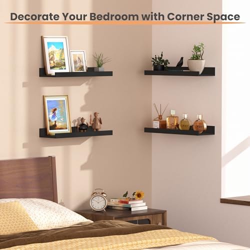 upsimples Floating Shelves for Wall, Wall Shelves for Decor Storage Set of 6, Wall Mounted Wood Shelf for Bedroom, Livin