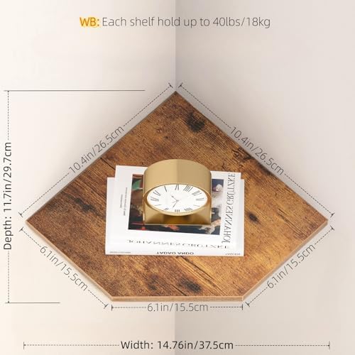 JJL Corner Wall Shelf, 10.4 Inch Wooden Corner Shelves, Set of 2 Floating Shelf for Wall Storage, Wall Mount Corner Shel