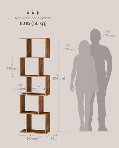 VASAGLE 5-Tier Bookcase, Open Storage, 15.7 x 9.4 x 62.8 Inches