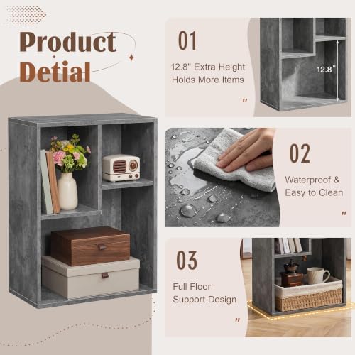 VECELO Small Gray Bookshelf, 21.3" H Freestanding Open Cubby Storage Cabinet,Storage Organizer with Uneven Compartments,