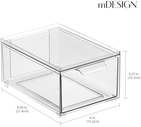 mDesign Stackable Storage Containers Box with Pull-Out Drawer - Stacking Plastic Drawers Bins for Kitchen Pantry and Cup