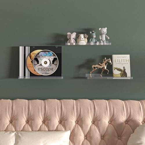 RLAVBL 7 Pack Acrylic Shelves, 15" Floating Wall Shelves for Bedroom, Living Room, Bathroom, Kitchen Storage