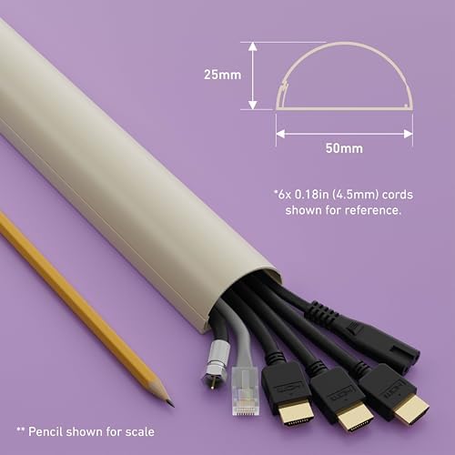 D-Line Half Round Cord Hider, Patented Cable Cover, Hide TV Wall Mount Wires, Raceway for Cords, Decorative Wire Covers,