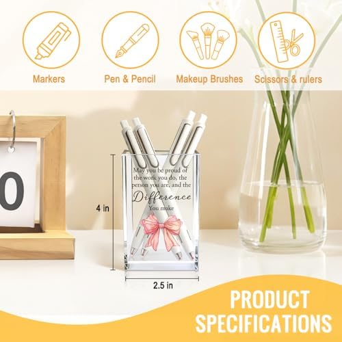 May You Be Proud Of The Work You Do Acrylic Cosmetic Pencil Pen Holder Cup, Graduation Gifts for College Student Daughter Niece Girl, Appreciation Retirement Gifts for Coworker Boss Leader Lady