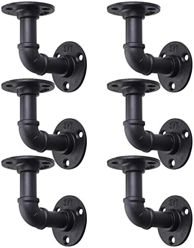 MUZIK 6Pcs 4"×4" L Pipe Shelf Bracket, Heavy Duty Wall Mount, DIY Shelving