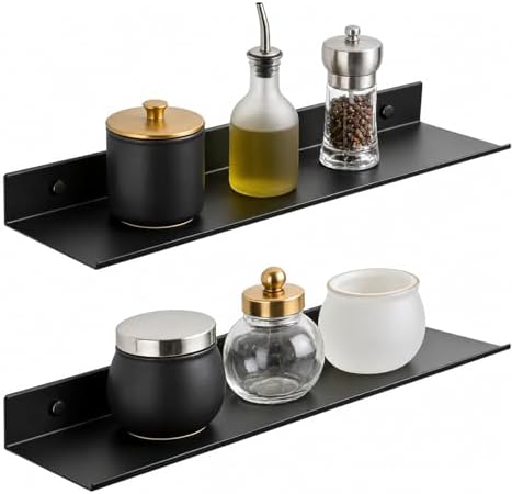 Z metnal Bathroom Shelf, Floating Shelves, Metal Display Wall Shelf, Aluminum, Wall Mounted, Matt Black,16 inch, 2 Pack