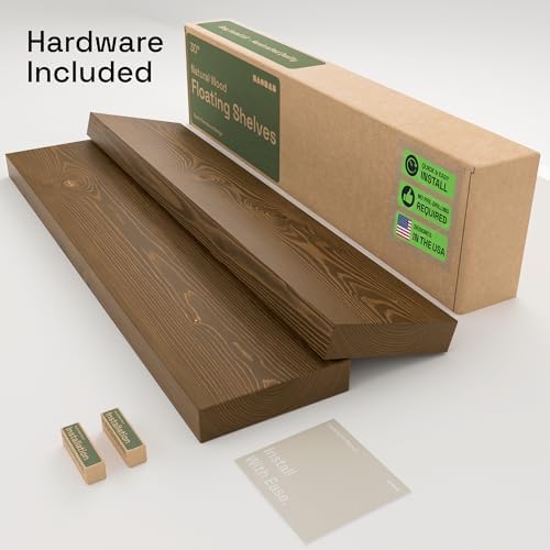 Solid Wood Floating Shelves for Wall 30 Inches Long, Walnut Wooden Shelf