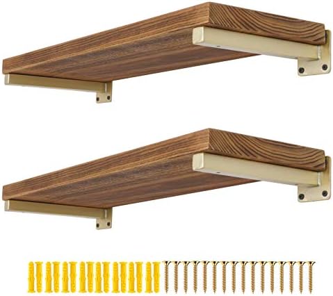 AddGrace 4 Pack Shelf Brackets Wall Mounted Gold Shelf Brackets Heavy Duty Metal Rustic Floating Shelf Bracket with Scre