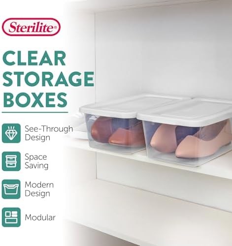 Sterilite Storage Boxes, Stackable Clear Plastic Bins, 6 Quart, 12-Pack