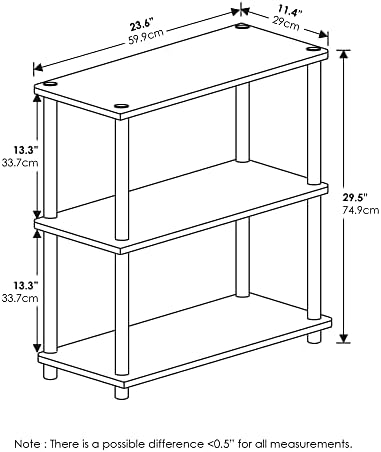 Furinno TURN-N-TUBE Storage Shelves, 3-Tier Book Shelf, Corner Shelf, Toolless Open Shelves, for Organization and Storag