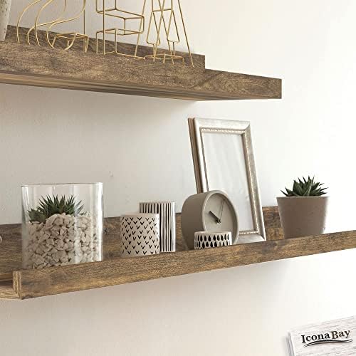 Icona Bay 16 Inch Floating Shelves for Wall - Set of 3 in Walnut Brown - Modern Rustic Style - Wall Mounted Display Shel