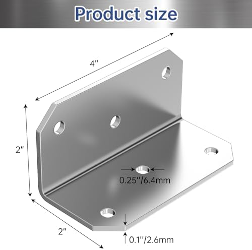 Yuleimy L Brackets for Wood, 2x4 Inch Galvanized Corner Braces, 4 PCS