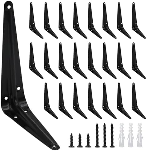 24Pcs 6 x 5 Inch Black Shelf Brackets, L Brackets