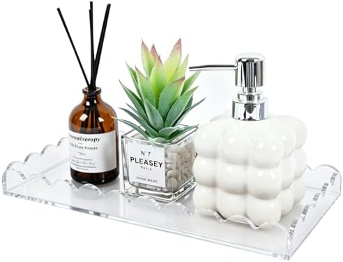 Clear Scalloped Acrylic Tray 5mm Thicken for Vanity Makeup, Perfume, Soap Dispenser, Napkin,12x6''Decorative Serving Tra