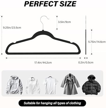 Simple Deluxe 50 Pack Non-Slip Velvet Hangers, 360° Swivel Hooks, Clothes Hangers with Shoulder Notches, Heavy Duty Coat Suit Hangers for Coats & Pants, Black