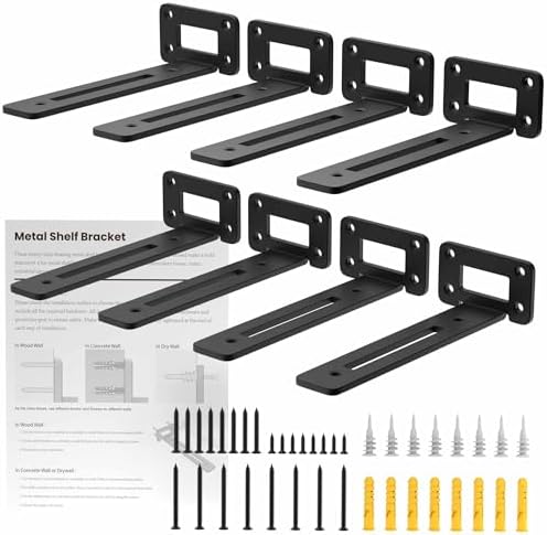 Unique 8 Inch Openwork Shelf Brackets, 8-Pack Floating Shelf Bracket, 1/5” Thick Carbon Steel Hidden Shelf Supports for 