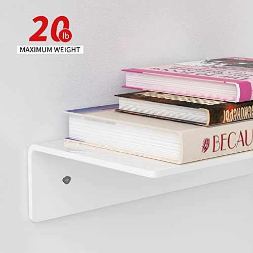 Sezanrpt 17 Inches Acrylic Wall Shelves 2 Pack, Floating Shelf for Wall Mounting, Acrylic Display Ledges for Funko Pop Figures, Home Décor, Living Room, Gaming Room, Plants(17 inch, White)