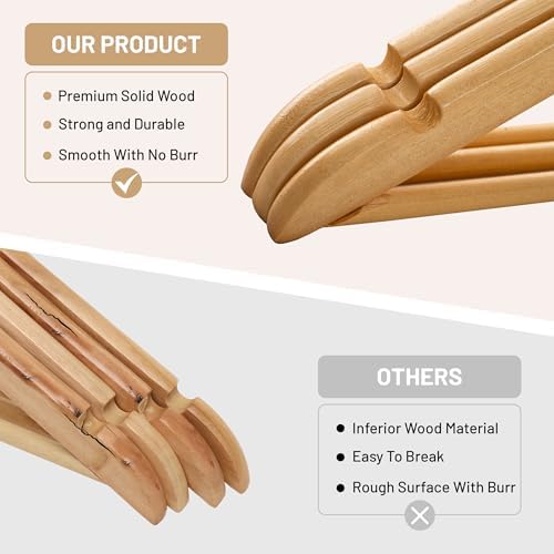 LUX Decor Wooden Hangers 30 Pack - Non-Slip Coat & Suit Hangers with 360° Swivel Hook, Smooth Finish, Heavy Duty Natural Color Clothes Hangers for Jacket, Shirt, Pants