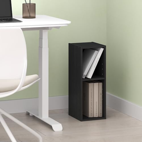 Hagen 2-Tier Narrow Bookshelf, Bookcase, Storage Cube, 8-Inch Width, for Small Spaces, Living Room, Bedroom, Home Office