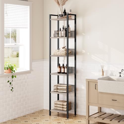 MAHANCRIS Bookshelf, 6-Tier Bookcase, Standing Book Shelf for Small Space, Storage Shelf Organizer, for Living Room, Bed