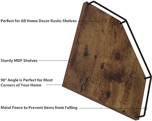 HORLIMER Set of 3 Floating Corner Shelf Wall Mount with Fence, Brown