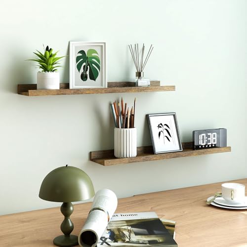 Brown Floating Shelves for Wall Decor, 24 in Shelf with Lip Set of 2