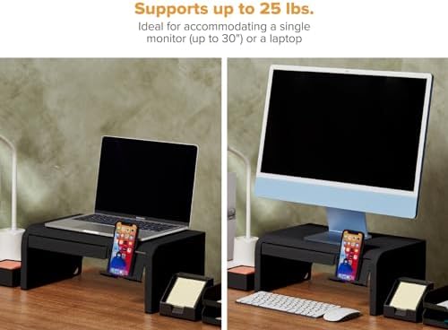 Bostitch Konnect Adjustable Monitor Riser with Drawer & Cell Phone Holder, Laptop Stand for Desk, 4 Height Levels, Cable