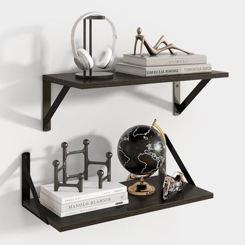Axeman Floating Shelves for Wall, 16'' x 8'' Black Wall Shelves Set of 2