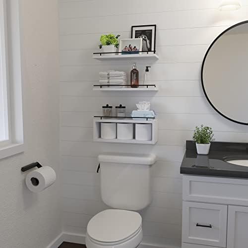 WOPITUES Floating Shelves for Wall with Cube Shelf, Wall Shelves with Metal Rail for Decor, Bathroom Organizers and Stor